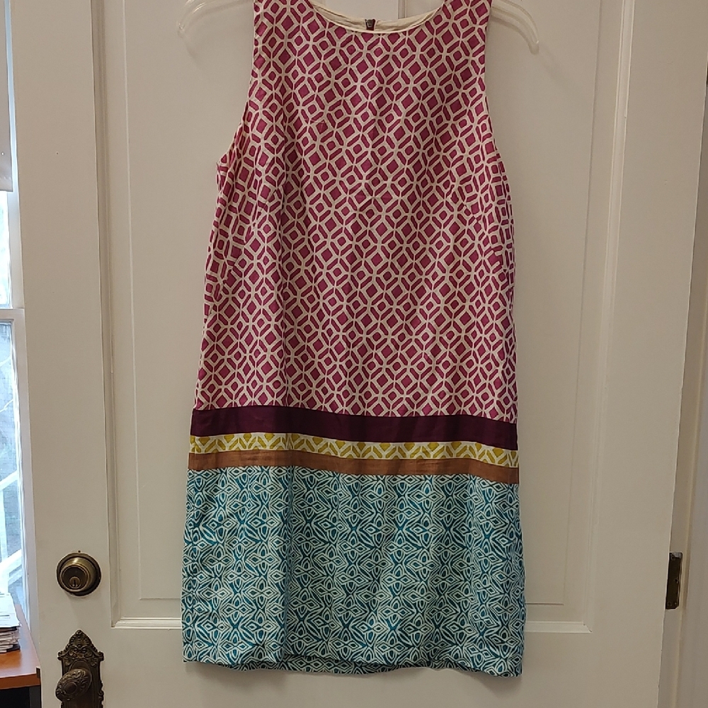 LOFT Pink and Blue Geometric Mini Dress